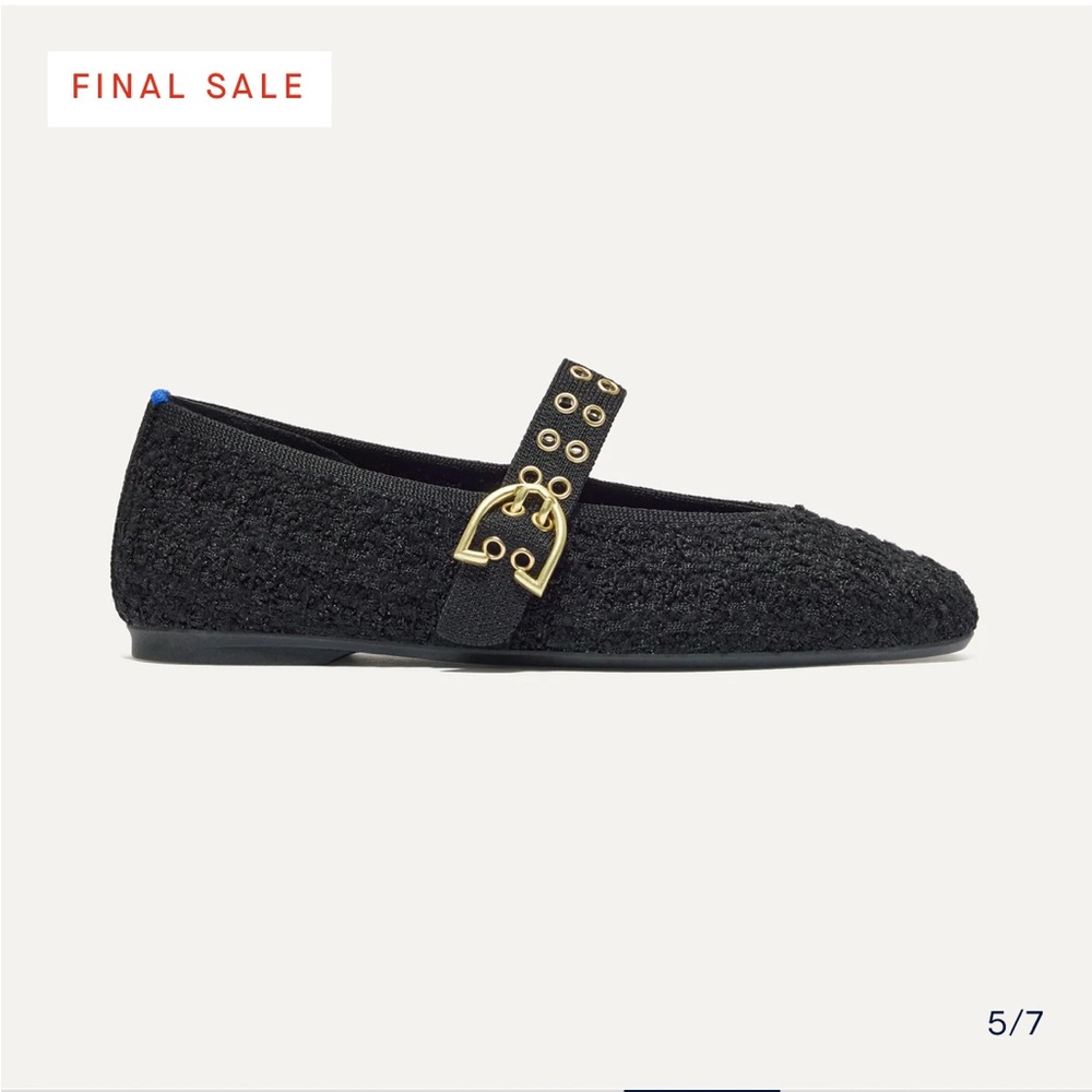 Rothy's Black Bouclé Mary Jane Flats with Gold Buckle - Picture 4 of 7